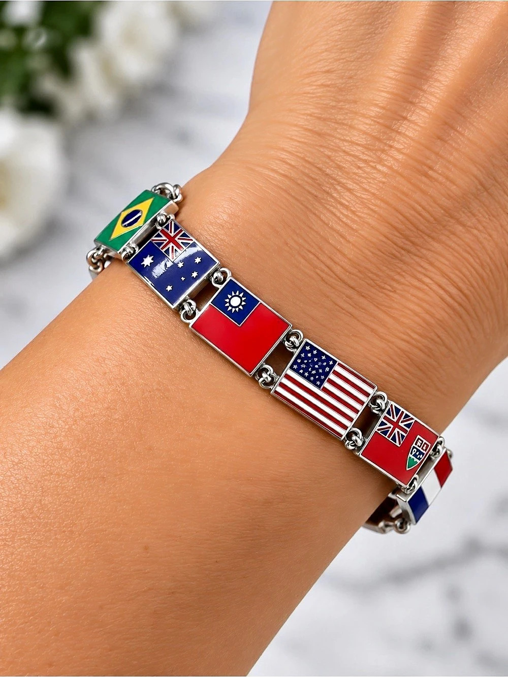 International Flag Link Bracelet Red & Blue